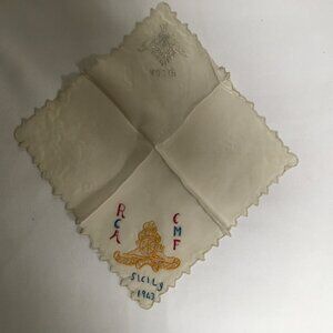 R.C.A C.M.F Sicily 1943 Sweetheart Silk  Handkerchief Hanky Embroidery Hilda